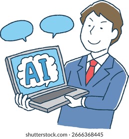 Ilustración de un hombre de negocios usando IA