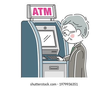 Illustration of a businessman using an ATM.