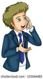 Illustration of a businessman using a cellular phone on a white background