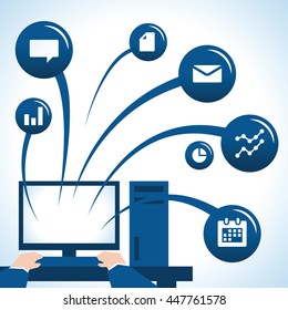 Illustration Of Businessman Using Computer With Icons