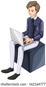 Illustration of a businessman using a laptop on a white background