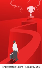 Illustration of businessman watching the trophy.
