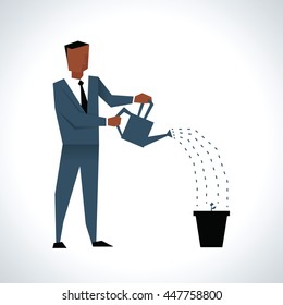 Illustration Of Businessman Watering Plant In Pot