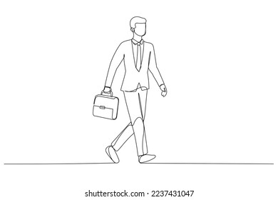Illustration of businessman wearing glasses walking with briefcase on hand and looking ahead. Single line art style
