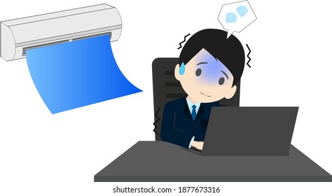 Illustration of a businessman who gets cold because the air conditioner is too cold