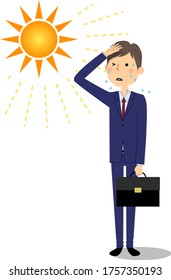 It is an illustration of a businessman who is likely to have heat stroke.