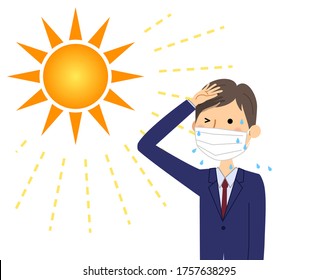 It is an illustration of a businessman who is likely to suffer from heat stroke due to the heat.