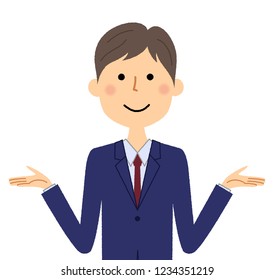 An illustration of the businessman who opens both hands.