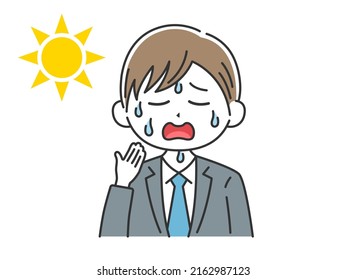 Illustration of a businessman who sweats in the heat.