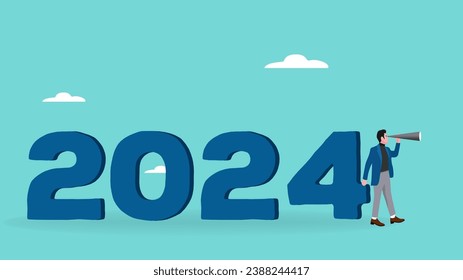 illustration of a businessman who will enter 2024 for a better business plan, new plan in 2024, happy new year flat design vector illustration