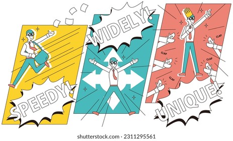 It is an illustration of a businessman who works quickly and widely and uniquely.