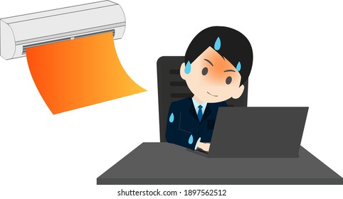 Illustration of a businessman whose air conditioner is too hot