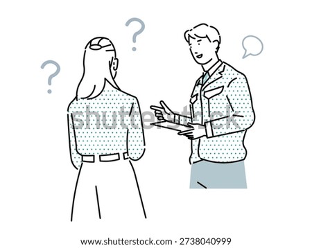 Illustration: Businessman in work clothes explaining an estimate to a customer Sales Contract Troubled woman Woman with questions