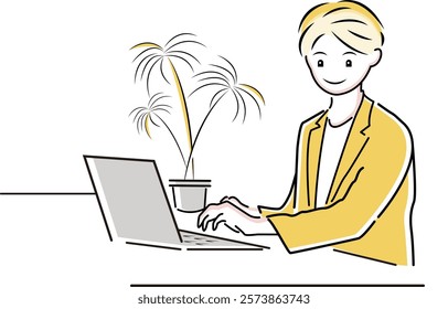 Illustration of a businessman working on a computer