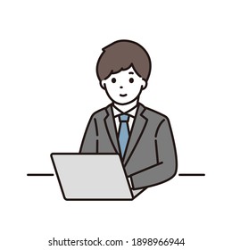 Illustration of a businessman working on a laptop