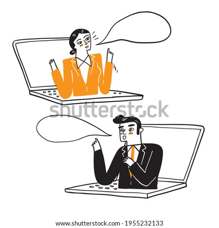 Illustration of a businessman working remotely, Hand drawn Vector Illustration doodle style
