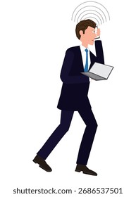 Illustration of a businessman working using a mobile device.