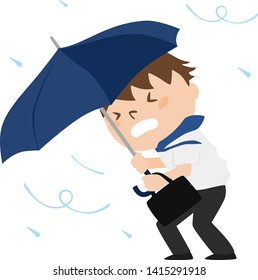 Illustration of a businessman.Illustration of a man working hard and holding an umbrella in a typhoon.