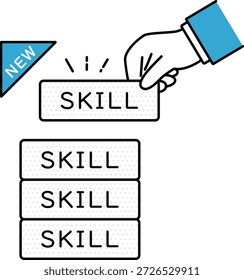 Ilustración de la mano de un empresario añadiendo nuevas habilidades a sus habilidades existentes