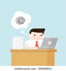 Illustration of businessmen confused by lots of work. Vector illustration flat style.
