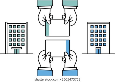 Illustration of businessmen exchanging business cards