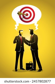 An illustration of businessmen handshake with shared speech bubble business target