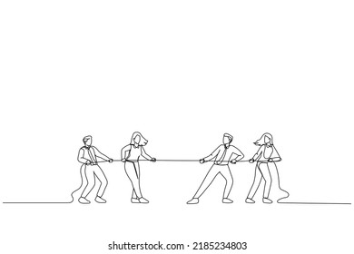 Illustration of Businessmen are pulling rope. Competition concept. One continuous line art style
