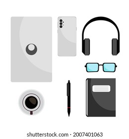 Illustration Businessmen Tools Work On the Desk. Vector Design Illustration
