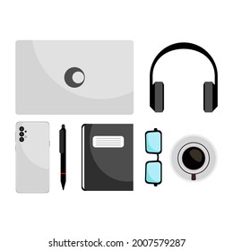 Illustration Businessmen Tools Work On the Desk. Vector Design Illustration