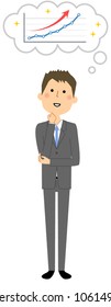 Illustration of businessmen who imagines rising graph