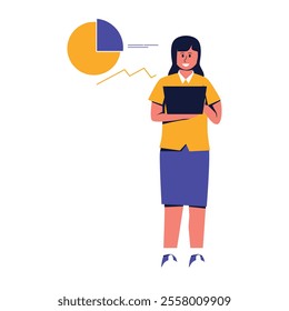 Illustration of Businesswoman Analyzing Data with Laptop