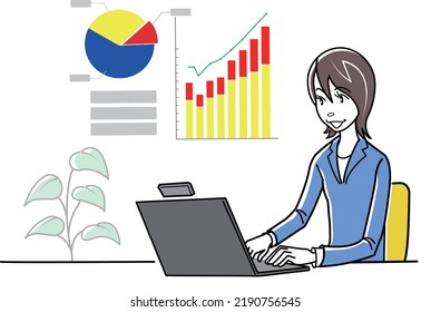 Illustration of a businesswoman analyzing information