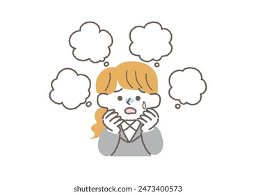 Illustration of a businesswoman anxious about various things