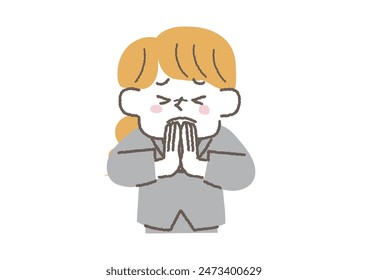 Illustration of a businesswoman apologizing with her hands together