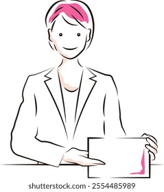 Illustration of a businesswoman explaining on a tablet computer