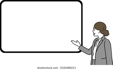Illustration of a businesswoman explaining on a whiteboard