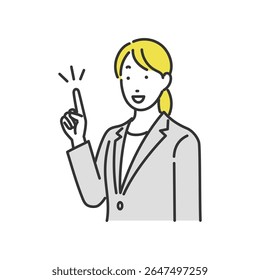 Ilustração de uma empresária explicando os pontos.