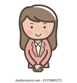 Illustration of a businesswoman facing forward in a customer service pose