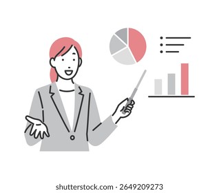 Ilustração de uma empresária fazendo uma apresentação.