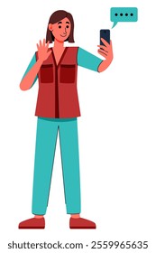 Illustration of Businesswoman Holding Smart Phone