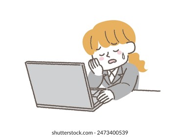 Illustration of a businesswoman lounging in front of a computer