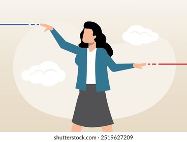 An illustration of businesswoman make an expectation and other hand as result line. Aim high standard or ambition to success and achieve goal, motivation concept