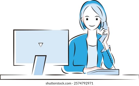 Illustration of a businesswoman making a phone call at her office desk