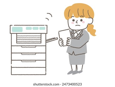 Illustration of a businesswoman making photocopies