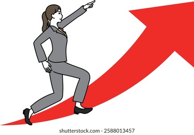 Illustration of a businesswoman pointing and an upward arrow