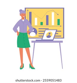 Illustration of Businesswoman Presenting Data Analysis