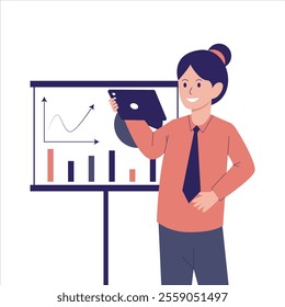 Illustration of Businesswoman Presenting Data Analysis