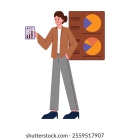 Illustration of Businesswoman Presenting Data Analytic