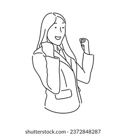 illustration of businesswoman or professional person. working woman line art vector with simple japanese cartoon style