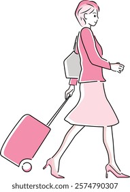 Illustration of a businesswoman pulling a suitcase on her way to a business trip